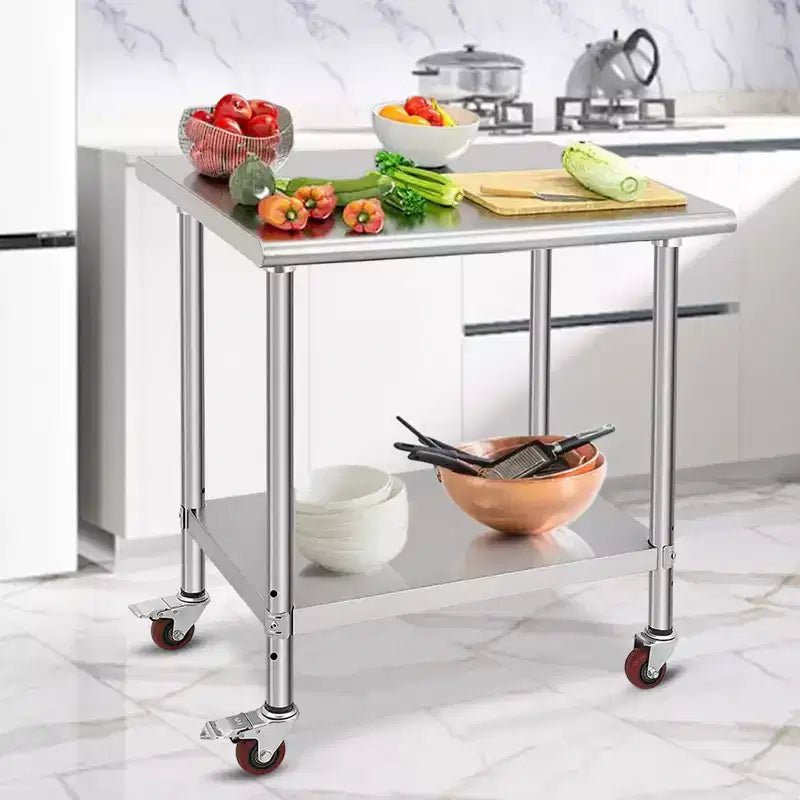 Table en acier inoxydable, table de préparation commerciale en métal robuste avec étagères ouvertes pour cuisines de restaurant, maison, hôtels, préparation des aliments