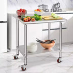 Table en acier inoxydable, table de préparation commerciale en métal robuste avec étagères ouvertes pour cuisines de restaurant, maison, hôtels, préparation des aliments