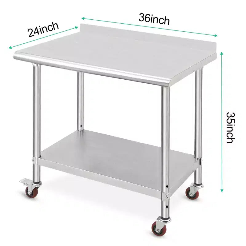Table en acier inoxydable, table de préparation commerciale en métal robuste avec étagères ouvertes pour cuisines de restaurant, maison, hôtels, préparation des aliments