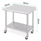 Table en acier inoxydable, table de préparation commerciale en métal robuste avec étagères ouvertes pour cuisines de restaurant, maison, hôtels, préparation des aliments