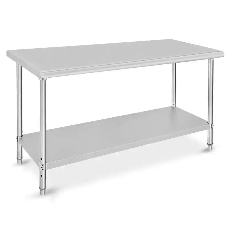Table en acier inoxydable, table de préparation commerciale en métal robuste avec étagères ouvertes pour cuisines de restaurant, maison, hôtels, préparation des aliments