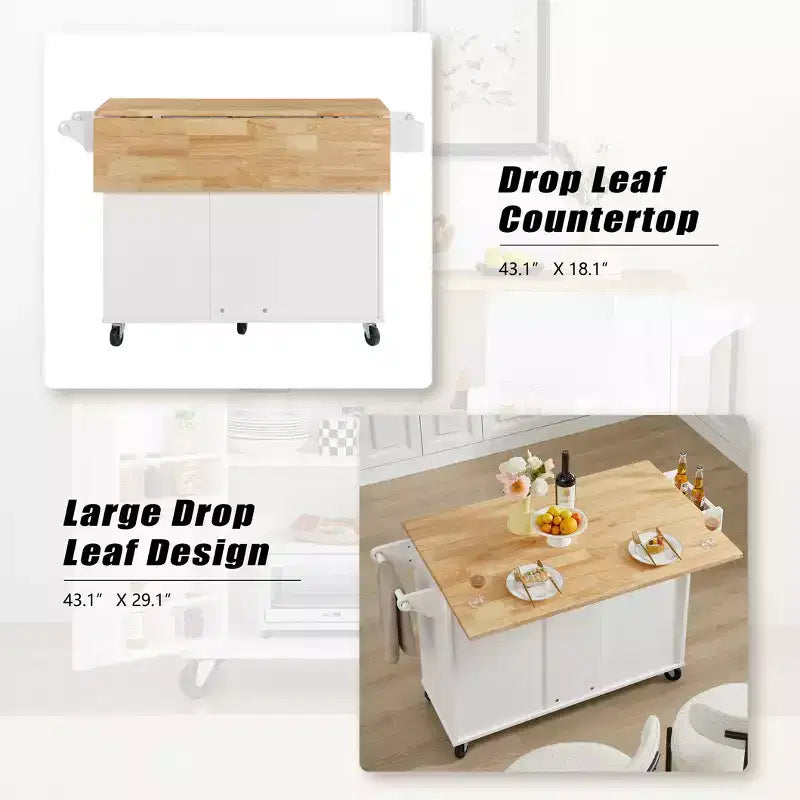 Îlot de cuisine moderne avec abattant, chariot de cuisine roulant avec 3 tiroirs, meuble de rangement, étagère tour