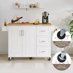 Îlot de cuisine moderne avec abattant, chariot de cuisine roulant avec 3 tiroirs, meuble de rangement, étagère tour