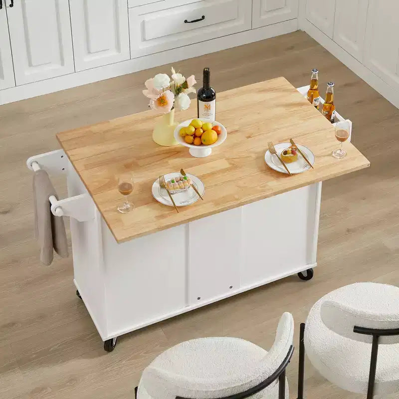 Îlot de cuisine moderne avec abattant, chariot de cuisine roulant avec 3 tiroirs, meuble de rangement, étagère tour