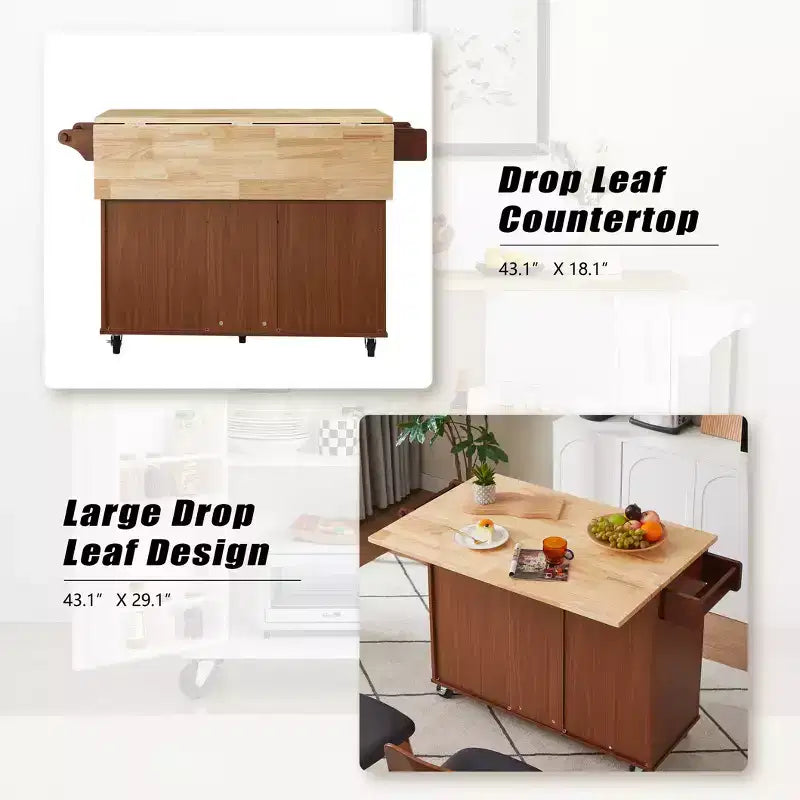 Îlot de cuisine moderne avec abattant, chariot de cuisine roulant avec 3 tiroirs, meuble de rangement, étagère tour