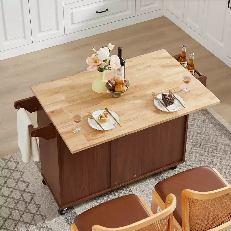 Îlot de cuisine moderne avec abattant, chariot de cuisine roulant avec 3 tiroirs, meuble de rangement, étagère tour