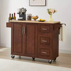 Îlot de cuisine moderne avec abattant, chariot de cuisine roulant avec 3 tiroirs, meuble de rangement, étagère tour