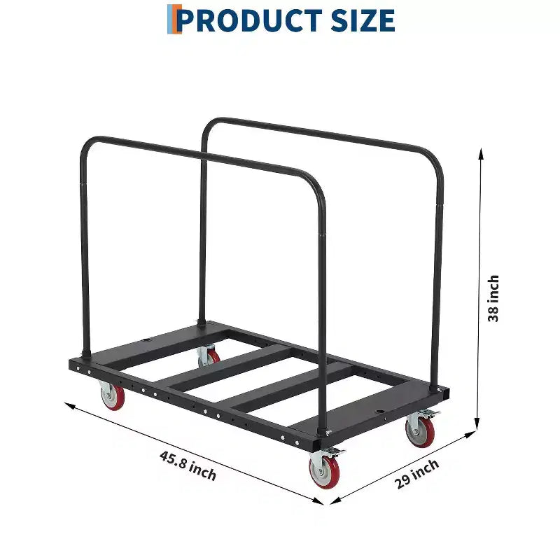 Chariot pour table pliante, chariot en acier de 1800 lb avec roues pivotantes en PU de 5 pouces, chariot à panneaux de gypse réglable avec système de verrouillage pour cuisine, entrepôt