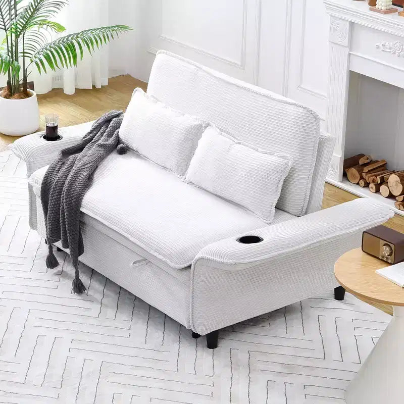 MAYEERTY Canapé convertible multifonctionnel en tissu rayé beige à lettres pour chambre et salon