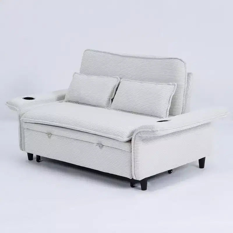 MAYEERTY Canapé convertible multifonctionnel en tissu rayé beige à lettres pour chambre et salon