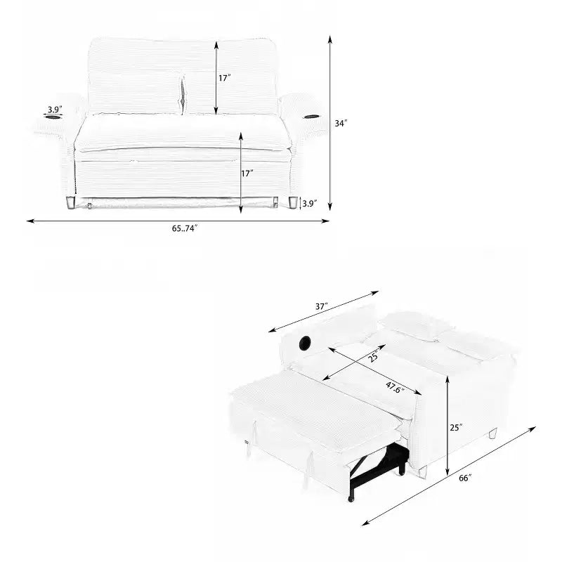 MAYEERTY Canapé convertible multifonctionnel en tissu rayé beige à lettres pour chambre et salon
