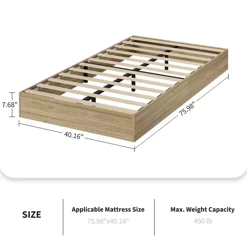 Lit plateforme double en bois, lattes en bois massif, cadre de lit au sol, design minimaliste moderne, gain de place, sommier tapissier non requis