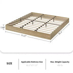 Lit plateforme double en bois, lattes en bois massif, cadre de lit au sol, design minimaliste moderne, gain de place, sommier tapissier non requis