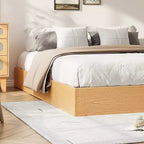 Lit plateforme double en bois, lattes en bois massif, cadre de lit au sol, design minimaliste moderne, gain de place, sommier tapissier non requis