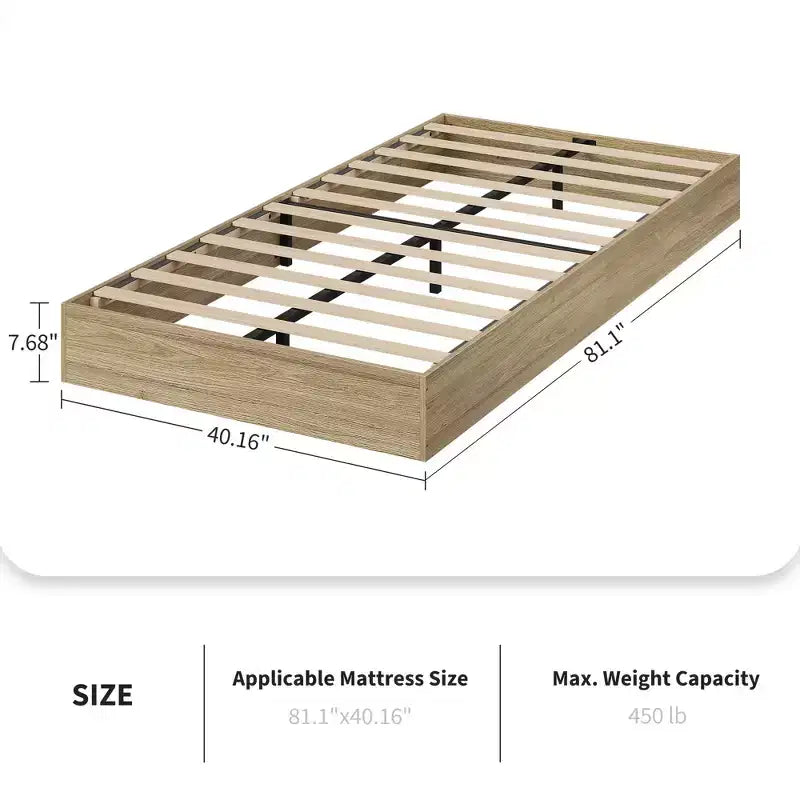 Lit plateforme double en bois, lattes en bois massif, cadre de lit au sol, design minimaliste moderne, gain de place, sommier tapissier non requis