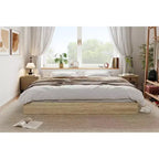 Twin Size Wooden platform bed, solid wooden slats, floor-standing bed frame, modern minimalist design, space-saving, no box spring required