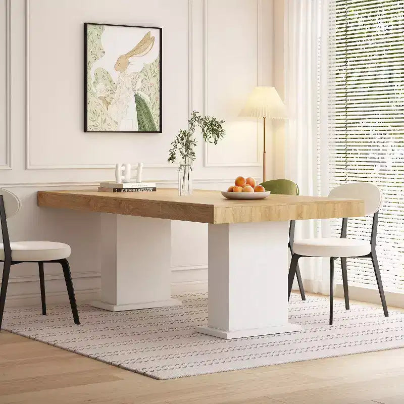 Famapy Multi-scènes Table en Bois Salle à Manger/Bureau : Design à Double Colonne, Surface Spacieuse Parfaite pour le Bureau et la Salle à Manger