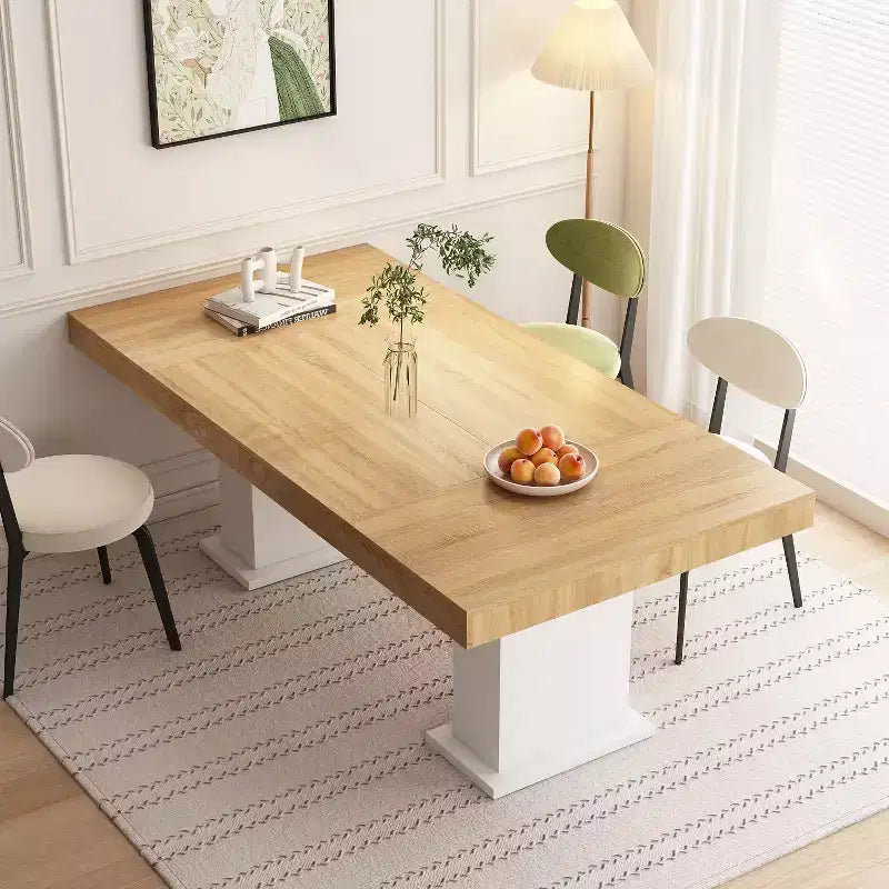 Famapy Multi-scènes Table en Bois Salle à Manger/Bureau : Design à Double Colonne, Surface Spacieuse Parfaite pour le Bureau et la Salle à Manger