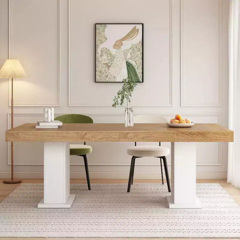 Famapy Multi-scènes Table en Bois Salle à Manger/Bureau : Design à Double Colonne, Surface Spacieuse Parfaite pour le Bureau et la Salle à Manger