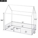 Lit Montessori en Métal avec Porte et Barrières, Cadre de Lit de Sol en Forme de Maison pour Enfants et Tout-Petits