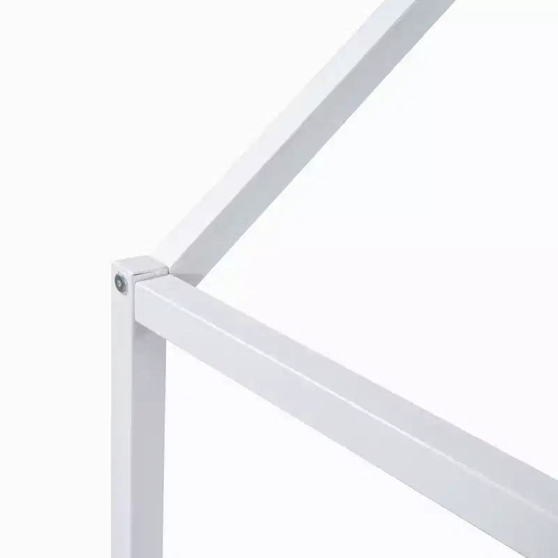 Lit Montessori en Métal avec Porte et Barrières, Cadre de Lit de Sol en Forme de Maison pour Enfants et Tout-Petits