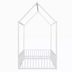 Lit Montessori en Métal avec Porte et Barrières, Cadre de Lit de Sol en Forme de Maison pour Enfants et Tout-Petits