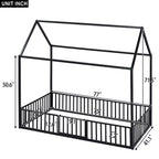 Lit Montessori en Métal avec Porte et Barrières, Cadre de Lit de Sol en Forme de Maison pour Enfants et Tout-Petits