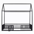 Lit Montessori en Métal avec Porte et Barrières, Cadre de Lit de Sol en Forme de Maison pour Enfants et Tout-Petits