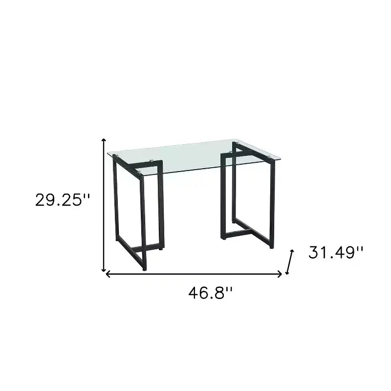 Table à manger HomeRoots 47 en verre transparent et noir et métal