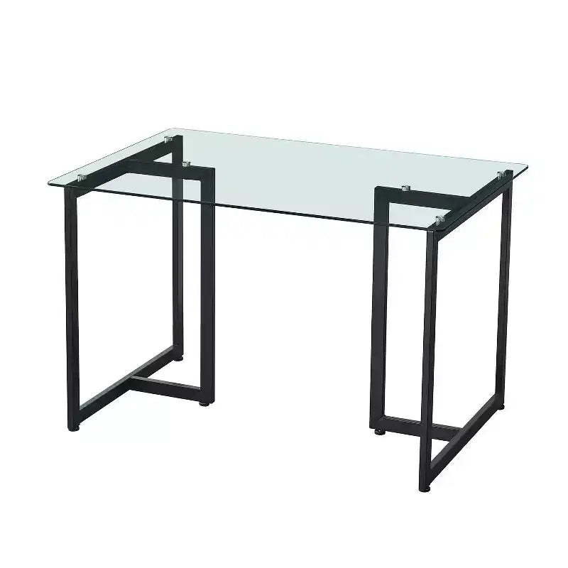 Table à manger HomeRoots 47 en verre transparent et noir et métal
