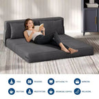 Canapé-lit pliant convertible 80, canapé-lit de sol paresseux portable, futon convertible avec oreiller, tissu de lin moderne, pour salon (grand)