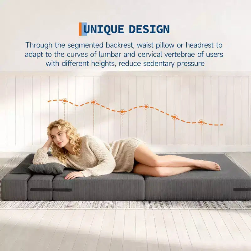 Canapé-lit pliant convertible 80, canapé-lit de sol paresseux portable, futon convertible avec oreiller, tissu de lin moderne, pour salon (grand)