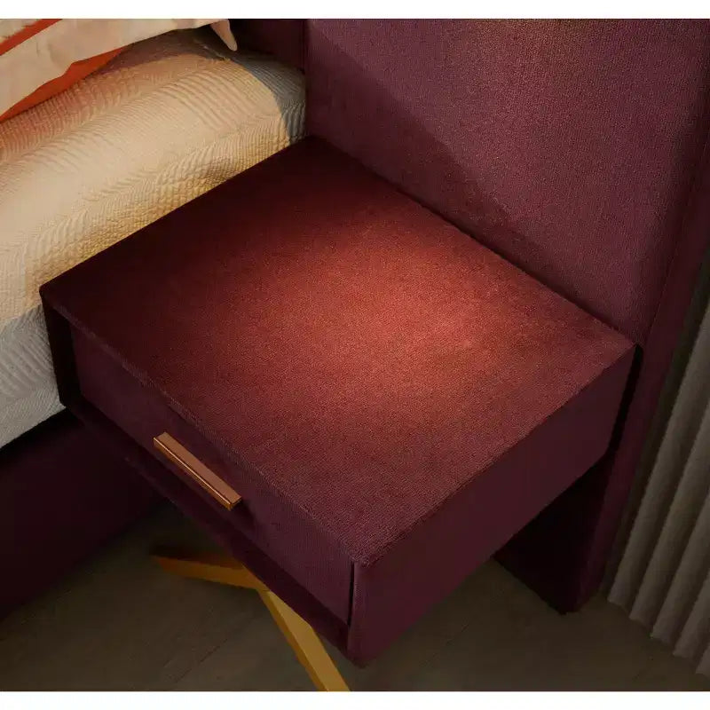 GDFStudio Noxon - Cadre de lit moderne en velours avec tête de lit capitonnée, lumières LED et 2 tables de chevet flottantes