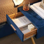 GDFStudio Noxon - Cadre de lit moderne en velours avec tête de lit capitonnée, lumières LED et 2 tables de chevet flottantes
