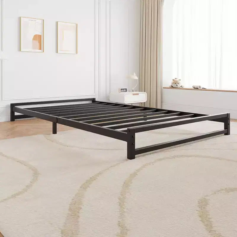 Metal Platform Bed Frame with Heavy-Duty Steel Support Bars and Mattress Base, Minimalist Design, Easy to Assemble, No Box Spring Required, Black