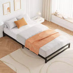Cadre de lit plateforme en métal avec barres de support en acier robustes et base de matelas, design minimaliste, facile à assembler, aucun sommier tapissier requis, noir