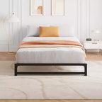 Cadre de lit plateforme en métal avec barres de support en acier robustes et base de matelas, design minimaliste, facile à assembler, aucun sommier tapissier requis, noir