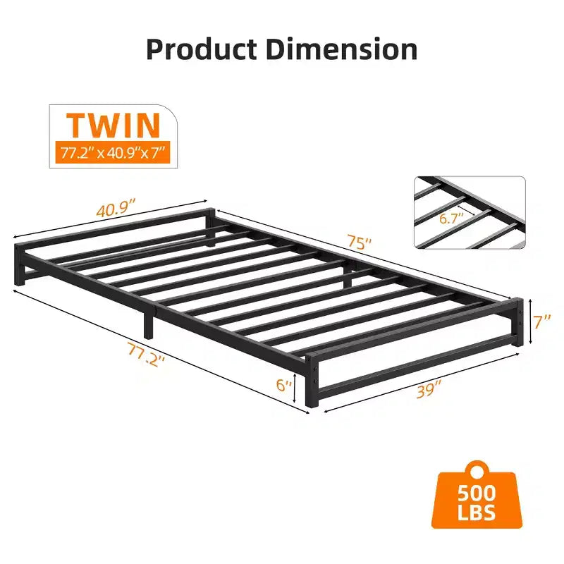 Cadre de lit plateforme en métal avec barres de support en acier robustes et base de matelas, design minimaliste, facile à assembler, aucun sommier tapissier requis, noir