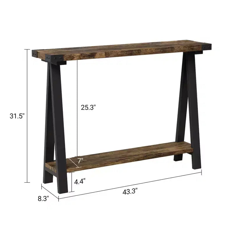 Table console de ferme COZONY avec étagère de rangement à 2 niveaux, table d'entrée/couloir rustique en bois et métal avec étagère inférieure pour canapé