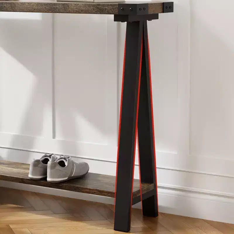 Table console de ferme COZONY avec étagère de rangement à 2 niveaux, table d'entrée/couloir rustique en bois et métal avec étagère inférieure pour canapé