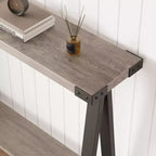 Table console de ferme COZONY avec étagère de rangement à 2 niveaux, table d'entrée/couloir rustique en bois et métal avec étagère inférieure pour canapé