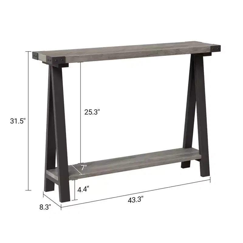 Table console de ferme COZONY avec étagère de rangement à 2 niveaux, table d'entrée/couloir rustique en bois et métal avec étagère inférieure pour canapé