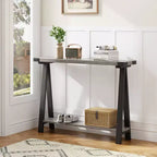 Table console de ferme COZONY avec étagère de rangement à 2 niveaux, table d'entrée/couloir rustique en bois et métal avec étagère inférieure pour canapé