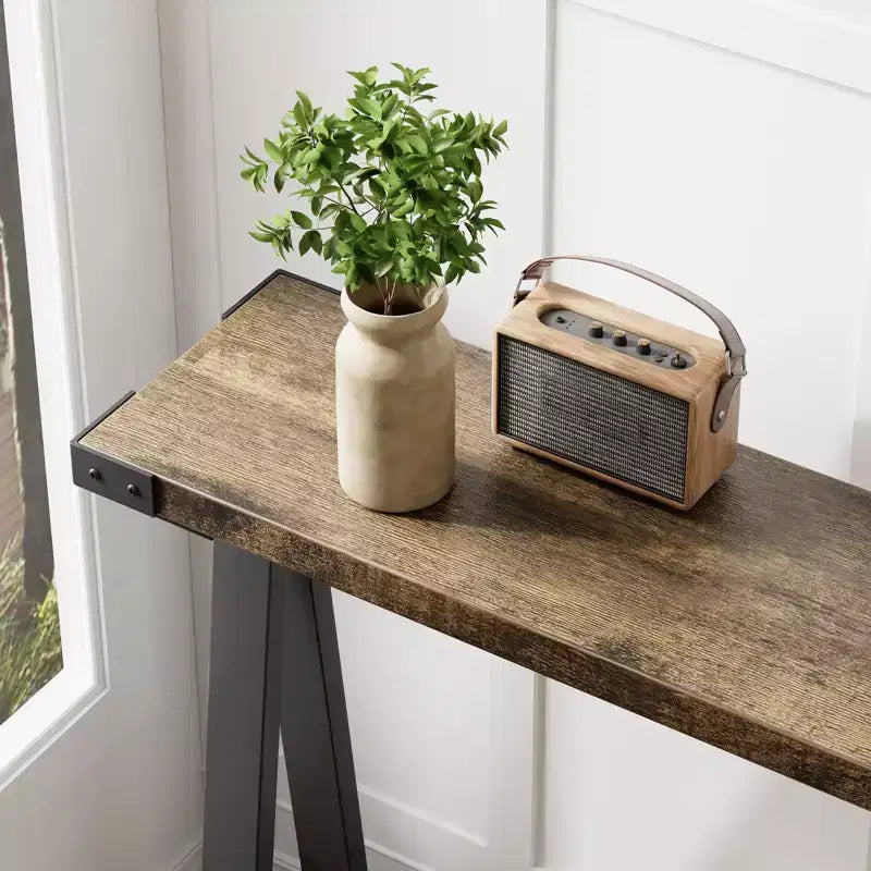 Table console de ferme COZONY avec étagère de rangement à 2 niveaux, table d'entrée/couloir rustique en bois et métal avec étagère inférieure pour canapé