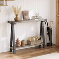 COZONY Farmhouse Console Table with 2-Tier Storage Shelf, Rustic Wood Metal Frame Sofa Couch Entryway Hallway Table with Bottom Shelf
