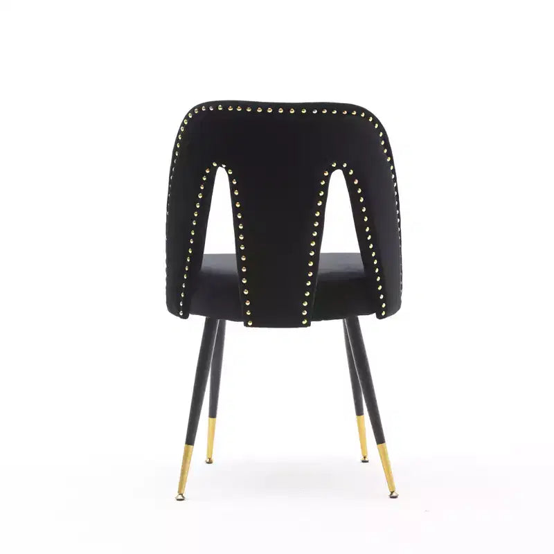 Chaise de salle à manger en velours moderne et contemporaine MAYEERTY - Clous décoratifs, pieds en métal noir à embouts dorés