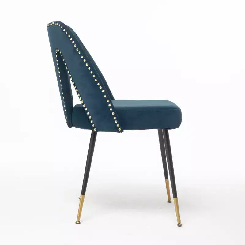 Chaise de salle à manger en velours moderne et contemporaine MAYEERTY - Clous décoratifs, pieds en métal noir à embouts dorés