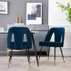 Chaise de salle à manger en velours moderne et contemporaine MAYEERTY - Clous décoratifs, pieds en métal noir à embouts dorés