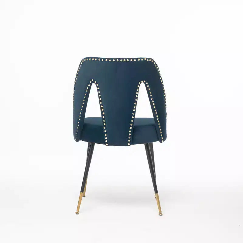Chaise de salle à manger en velours moderne et contemporaine MAYEERTY - Clous décoratifs, pieds en métal noir à embouts dorés