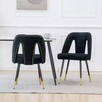 Chaise de salle à manger en velours moderne et contemporaine MAYEERTY - Clous décoratifs, pieds en métal noir à embouts dorés